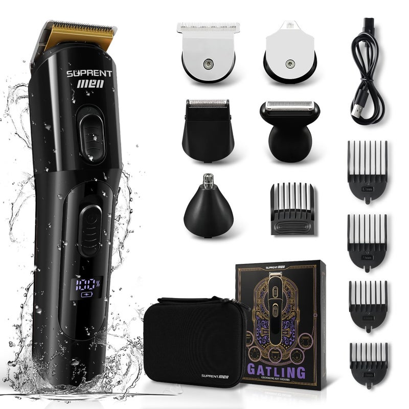 SUPRENT Beard Trimmer for Men - 16 Piece Beard Grooming Kit with Nose Trimmer, Hair Clippers Cordless Electric Shaver for Men Face Body, Fully Washable- Mens Gifts (Black)